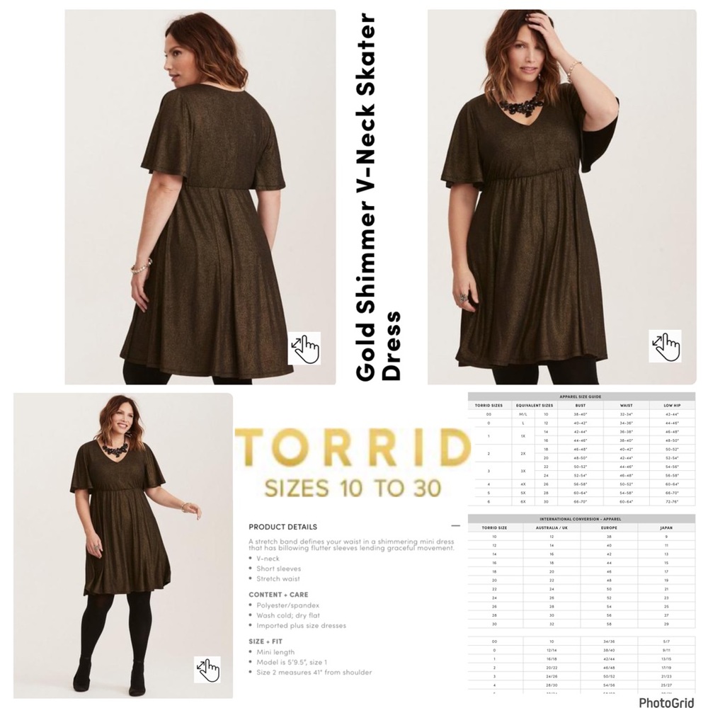 Torrid Gold Shimmer V-Neck Skater Dress